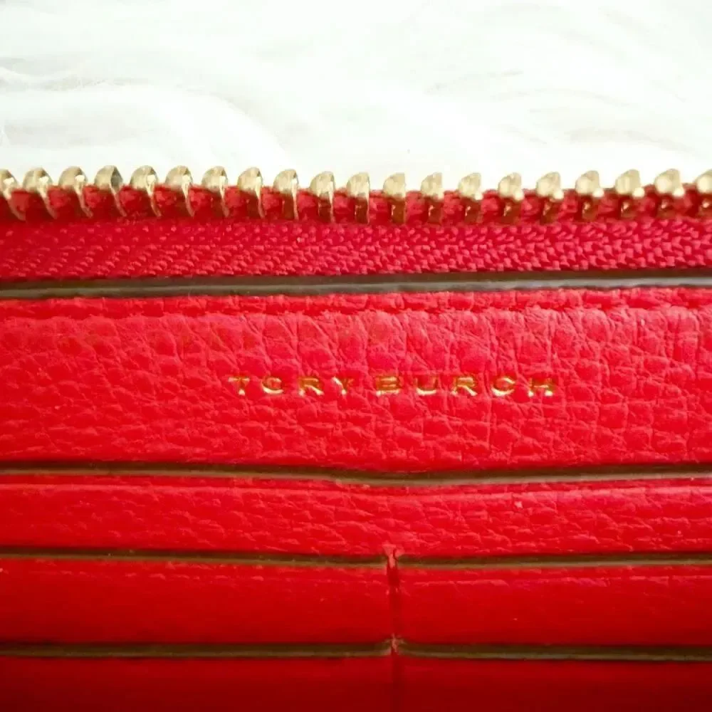 TORY BURCH | Large Red Zip Around‎ Leather Wallet Long Gold Tone Hardware